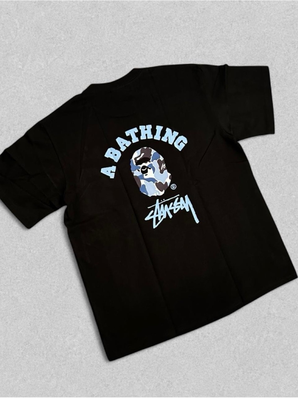 Bape Black T-Shirt with Light Blue Camo Ape Logo